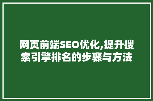 网页前端SEO优化,提升搜索引擎排名的步骤与方法