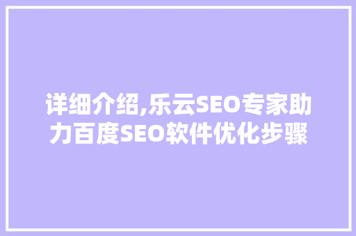 详细介绍,乐云SEO专家助力百度SEO软件优化步骤