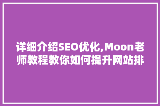详细介绍SEO优化,Moon老师教程教你如何提升网站排名