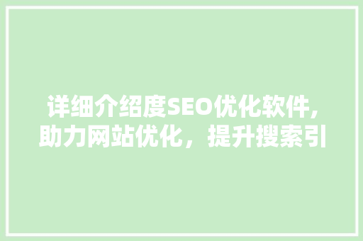 详细介绍度SEO优化软件,助力网站优化，提升搜索引擎排名
