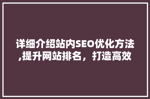 详细介绍站内SEO优化方法,提升网站排名，打造高效内容