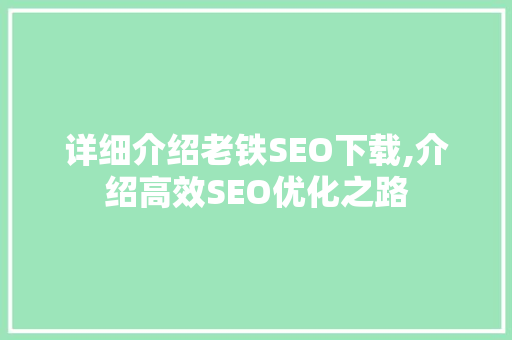 详细介绍老铁SEO下载,介绍高效SEO优化之路