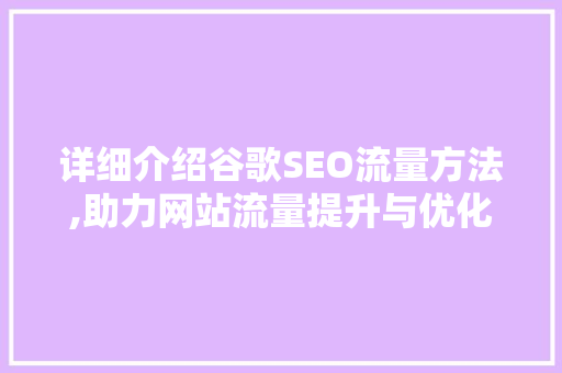 详细介绍谷歌SEO流量方法,助力网站流量提升与优化