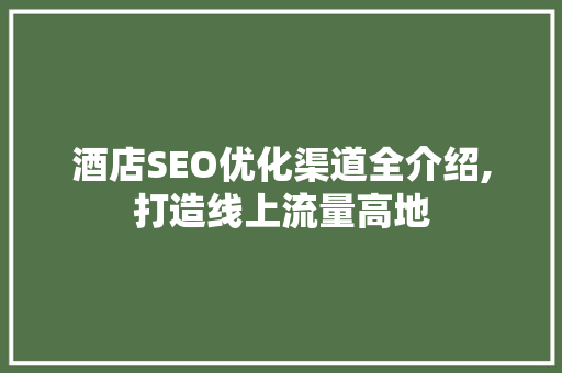 酒店SEO优化渠道全介绍,打造线上流量高地