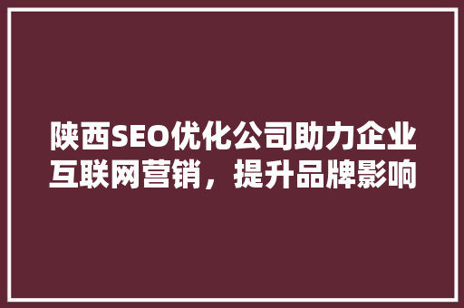陕西SEO优化公司助力企业互联网营销，提升品牌影响力