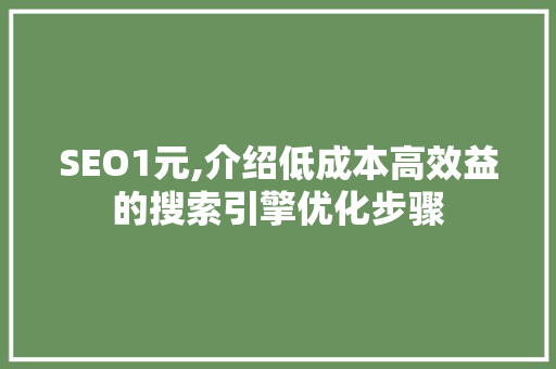 SEO1元,介绍低成本高效益的搜索引擎优化步骤