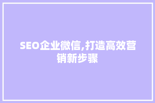 SEO企业微信,打造高效营销新步骤