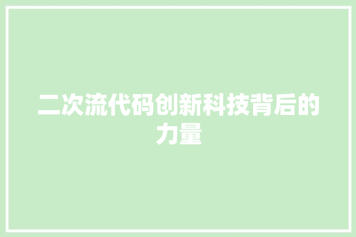 二次流代码创新科技背后的力量