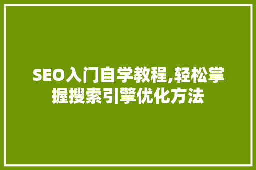 SEO入门自学教程,轻松掌握搜索引擎优化方法