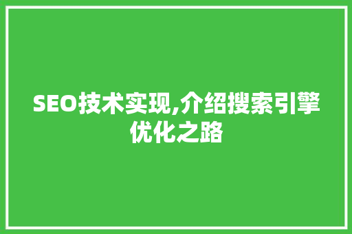 SEO技术实现,介绍搜索引擎优化之路