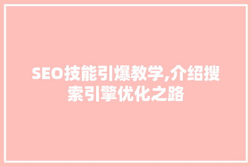 SEO技能引爆教学,介绍搜索引擎优化之路
