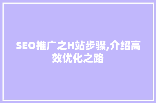 SEO推广之H站步骤,介绍高效优化之路