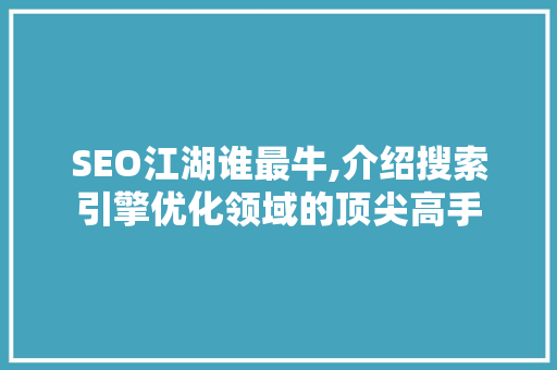 SEO江湖谁最牛,介绍搜索引擎优化领域的顶尖高手