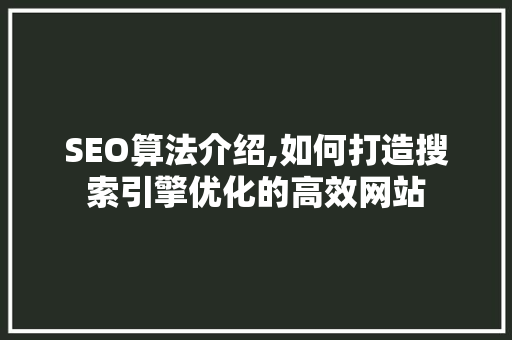 SEO算法介绍,如何打造搜索引擎优化的高效网站