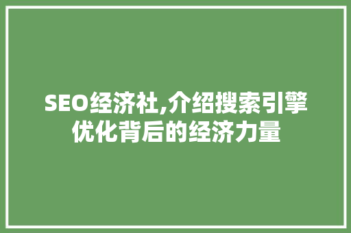 SEO经济社,介绍搜索引擎优化背后的经济力量
