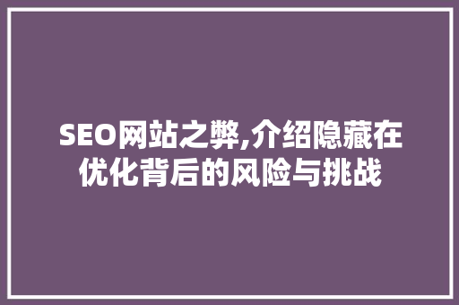 SEO网站之弊,介绍隐藏在优化背后的风险与挑战