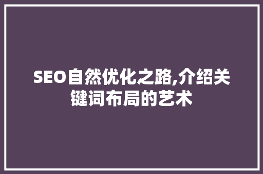 SEO自然优化之路,介绍关键词布局的艺术  第1张