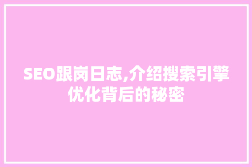 SEO跟岗日志,介绍搜索引擎优化背后的秘密