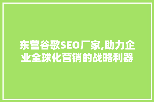 东营谷歌SEO厂家,助力企业全球化营销的战略利器