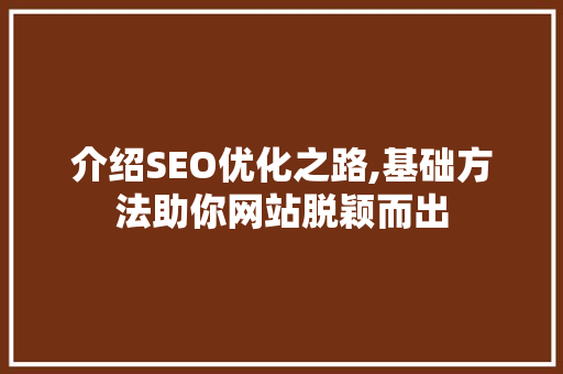 介绍SEO优化之路,基础方法助你网站脱颖而出
