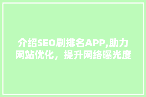 介绍SEO刷排名APP,助力网站优化，提升网络曝光度的利器