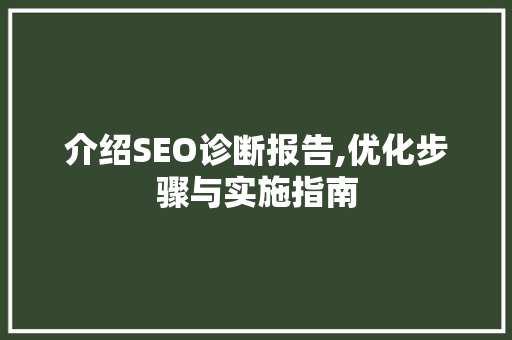 介绍SEO诊断报告,优化步骤与实施指南