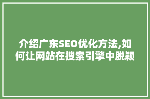 介绍广东SEO优化方法,如何让网站在搜索引擎中脱颖而出