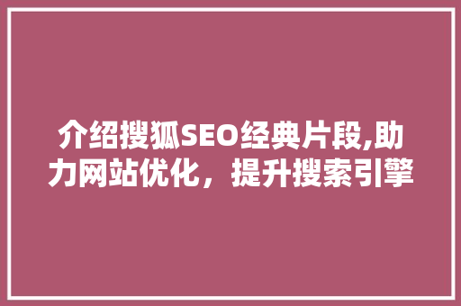 介绍搜狐SEO经典片段,助力网站优化，提升搜索引擎排名