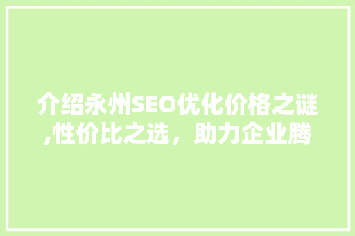 介绍永州SEO优化价格之谜,性价比之选，助力企业腾飞