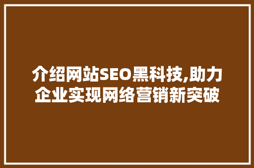 介绍网站SEO黑科技,助力企业实现网络营销新突破