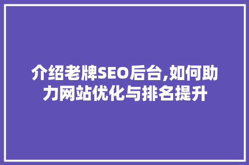 介绍老牌SEO后台,如何助力网站优化与排名提升