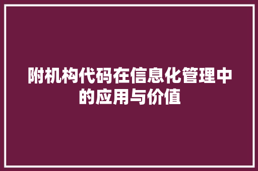附机构代码在信息化管理中的应用与价值