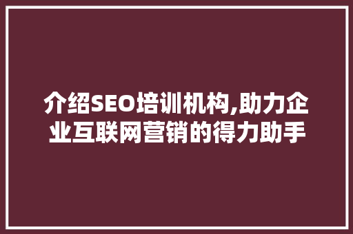 介绍SEO培训机构,助力企业互联网营销的得力助手
