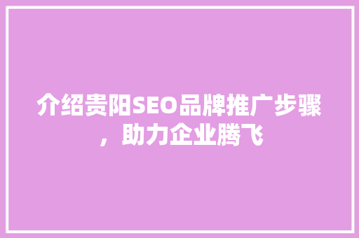 介绍贵阳SEO品牌推广步骤，助力企业腾飞