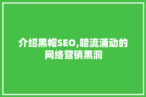 介绍黑帽SEO,暗流涌动的网络营销黑洞