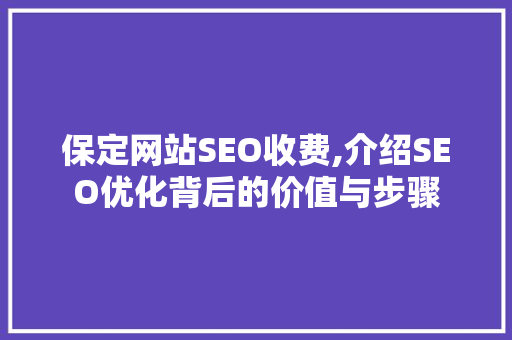保定网站SEO收费,介绍SEO优化背后的价值与步骤