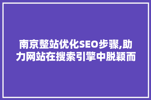 南京整站优化SEO步骤,助力网站在搜索引擎中脱颖而出