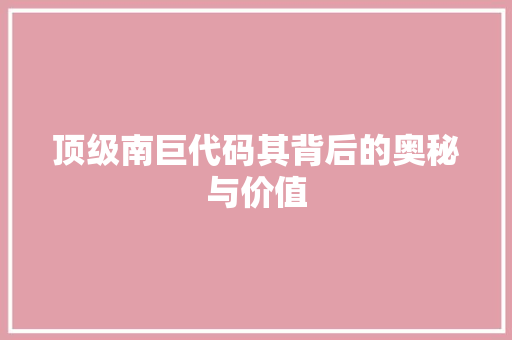 顶级南巨代码其背后的奥秘与价值