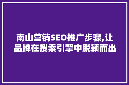 南山营销SEO推广步骤,让品牌在搜索引擎中脱颖而出