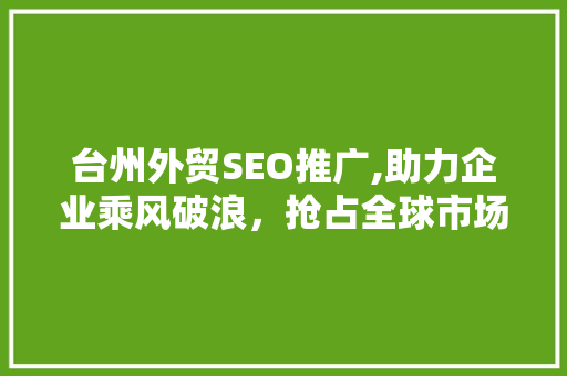 台州外贸SEO推广,助力企业乘风破浪，抢占全球市场先机