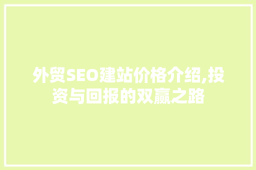 外贸SEO建站价格介绍,投资与回报的双赢之路