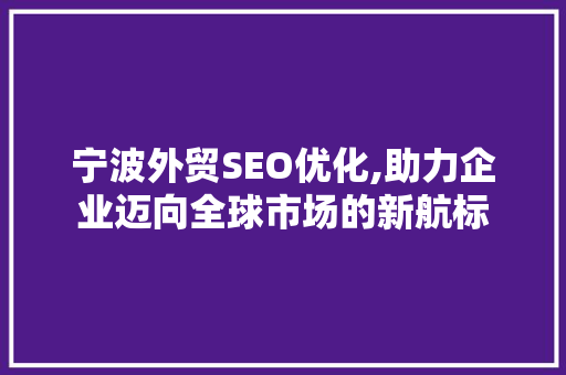 宁波外贸SEO优化,助力企业迈向全球市场的新航标