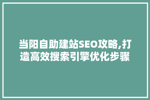 当阳自助建站SEO攻略,打造高效搜索引擎优化步骤