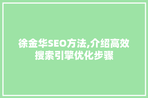 徐金华SEO方法,介绍高效搜索引擎优化步骤