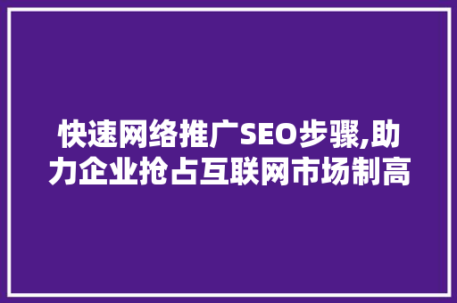 快速网络推广SEO步骤,助力企业抢占互联网市场制高点