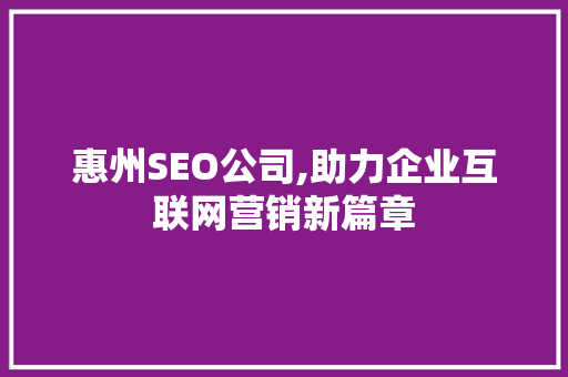惠州SEO公司,助力企业互联网营销新篇章