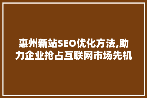 惠州新站SEO优化方法,助力企业抢占互联网市场先机