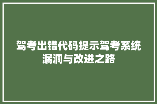 驾考出错代码提示驾考系统漏洞与改进之路
