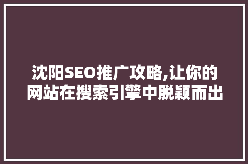 沈阳SEO推广攻略,让你的网站在搜索引擎中脱颖而出