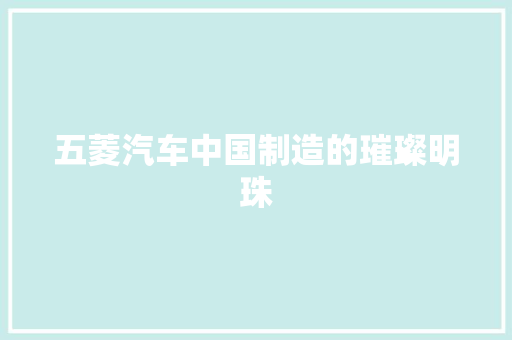 五菱汽车中国制造的璀璨明珠
